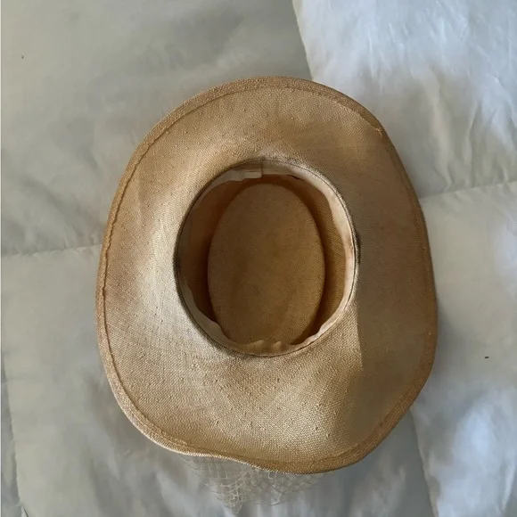 Vintage straw broad brimmed hat with veil - Picture 4 of 7